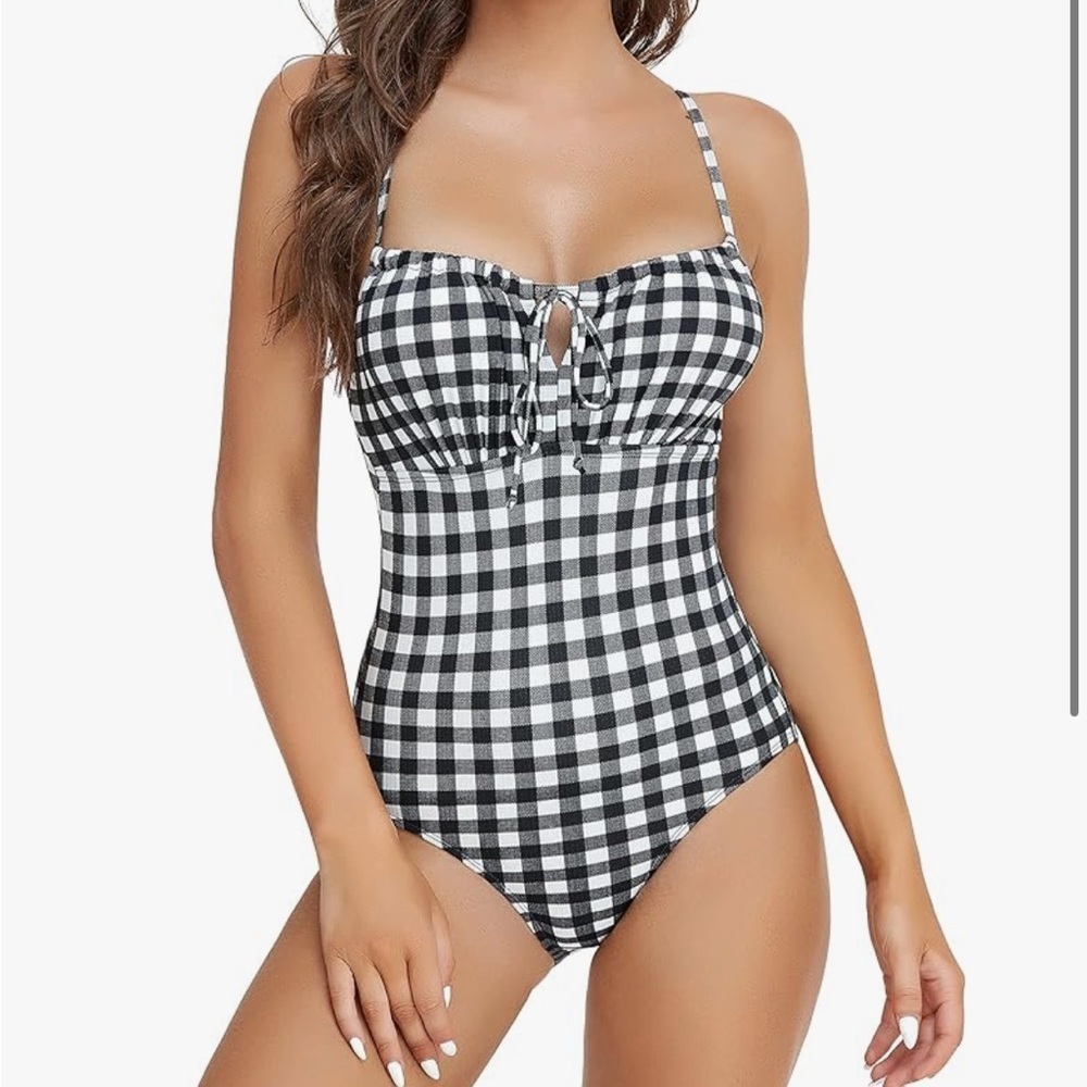 NWOT women’s one piece plaid swimsuit